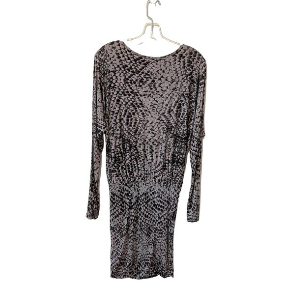 Velvet Snake Knit Gathered Long Sleeve Knee Length Dress Black Gray Size Medium - Picture 1 of 7